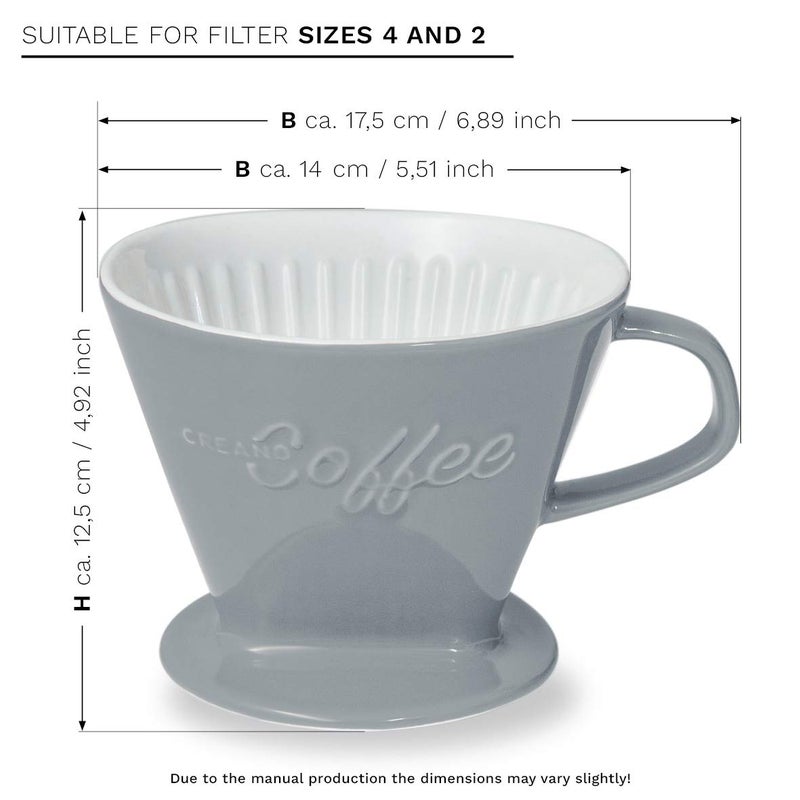 Creano XXL Porcelain Coffee Dripper Stone Grey - Ceramic Cone Brewer - Pour Over Coffee Maker - Filter Size 4 - huge and heavy quality 800gr/28oz - 6 Colours availeble - Image 2